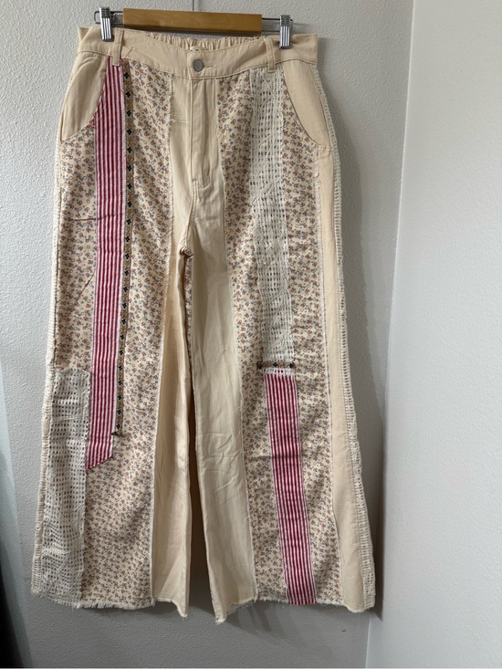 POL Pants - POL Boho Patchwork Wide Leg Pants, 100% Cotton, Size Large
